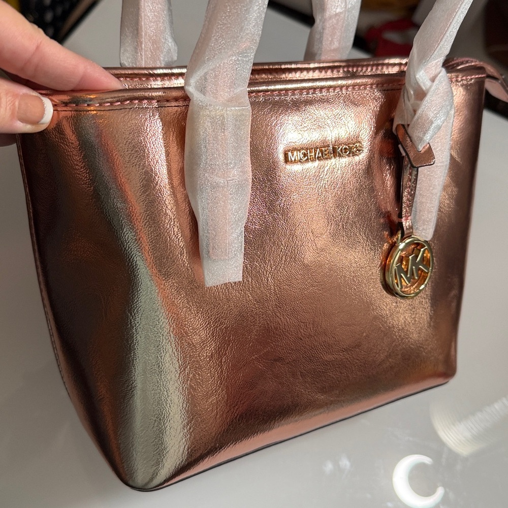 Michael Kors Metallic Rose Gold Tote - Picture 2 of 5